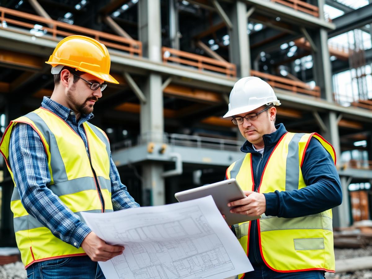 ERS Constructions engineers reviewing fireproofing drawings on site
