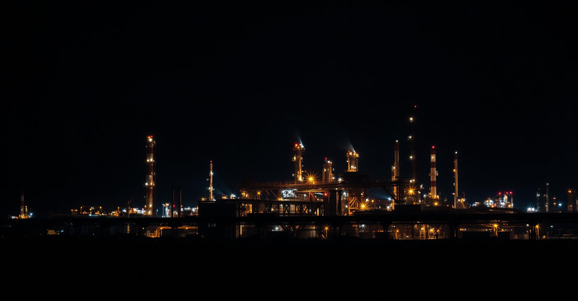 Industrial refinery illuminated at night