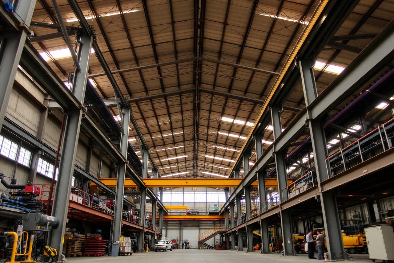 Steel structure inside an industrial building