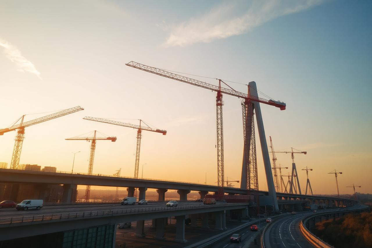 Infrastructure construction site with cranes