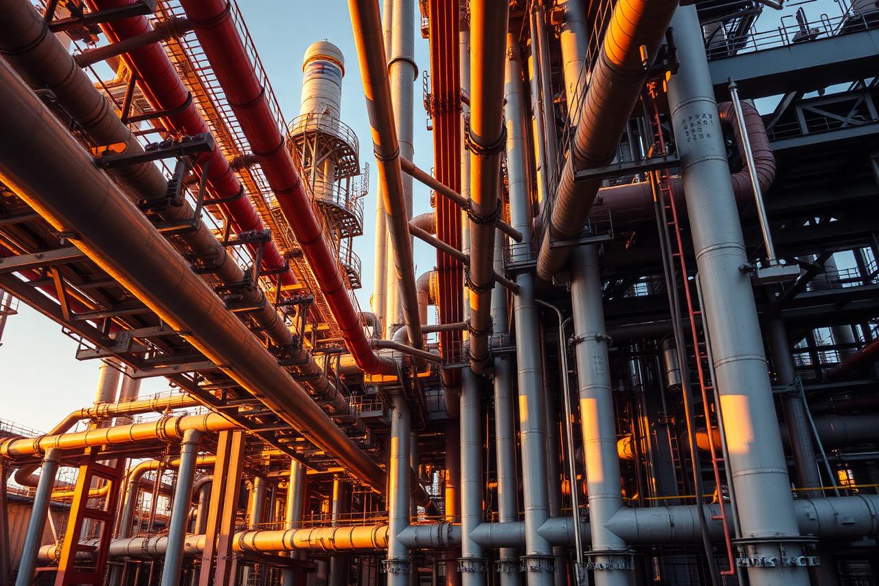 Pipe rack and structural steel at a petrochemical plant