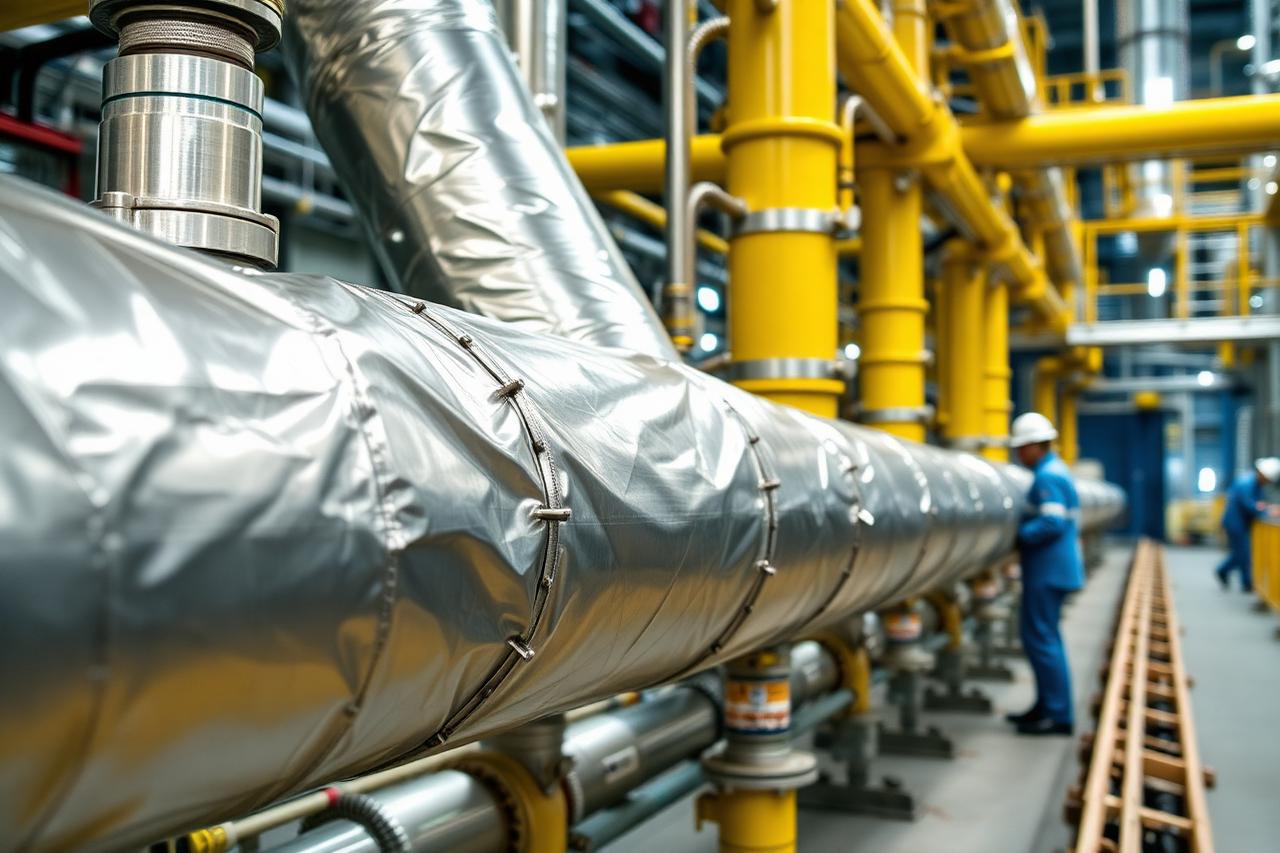 Insulated process pipework with aluminium cladding in a plant